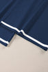 Contrast Trim Textured Knit Half Sleeve Drop Shoulder Drawstring Waist Wide Leg Two Piece Pant Set